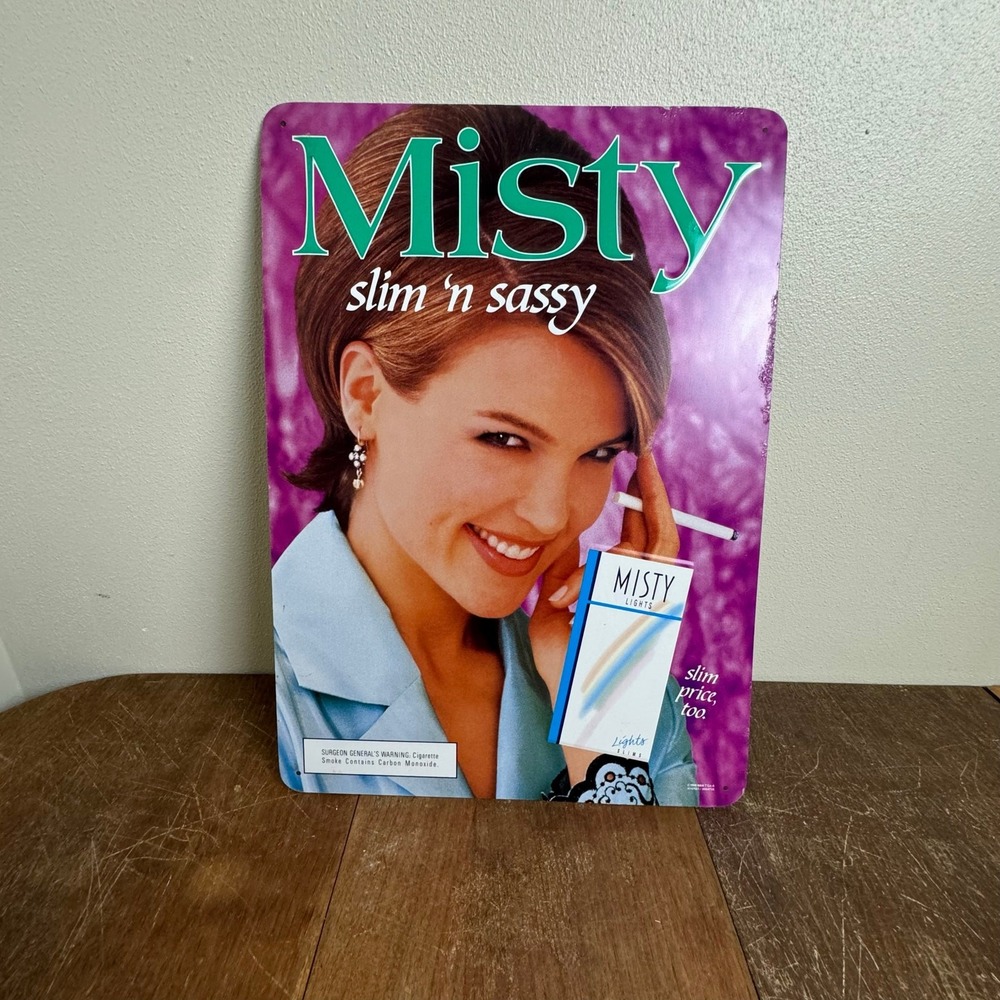 Vintage 1995 Misty Slim n Sassy Cigarettes Metal‎ Advertising Sign Purple 90s